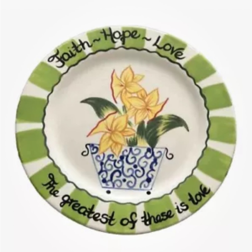 New Handpainted Pineapple Friendship Plate Clara Mill Designs 10 1/2”